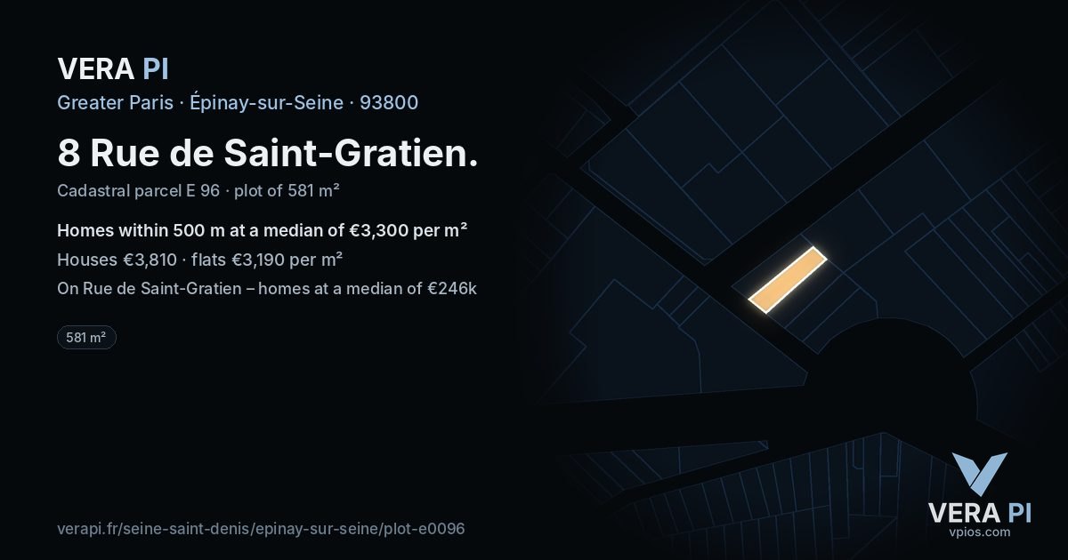 8 Rue de Saint-Gratien, Épinay-sur-Seine at night – the plot lit, the parcels around coloured by the prices near them