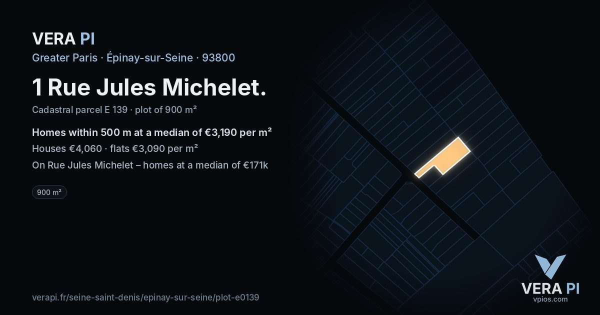 1 Rue Jules Michelet, Épinay-sur-Seine at night – the plot lit, the parcels around coloured by the prices near them
