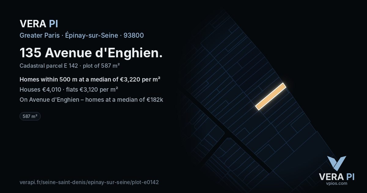135 Avenue d'Enghien, Épinay-sur-Seine at night – the plot lit, the parcels around coloured by the prices near them