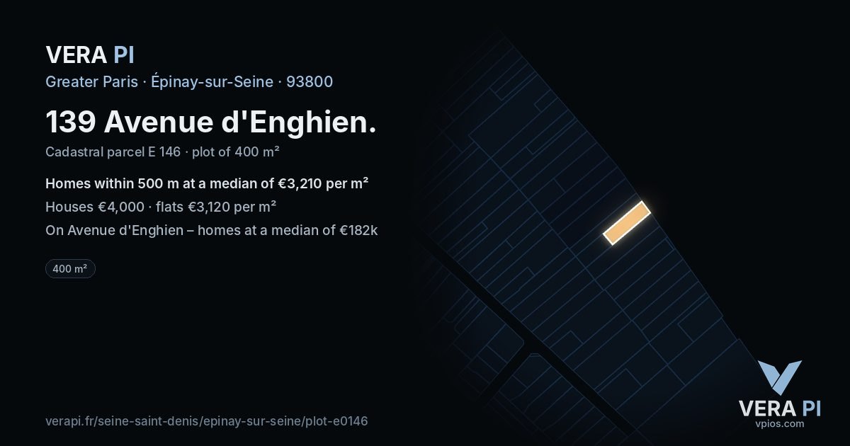 139 Avenue d'Enghien, Épinay-sur-Seine at night – the plot lit, the parcels around coloured by the prices near them