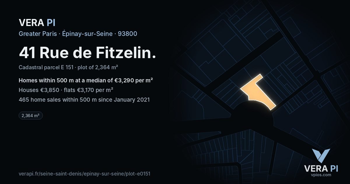 41 Rue de Fitzelin, Épinay-sur-Seine at night – the plot lit, the parcels around coloured by the prices near them