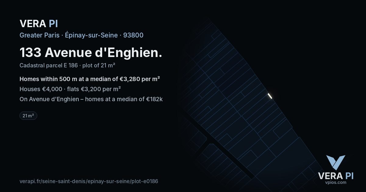 133 Avenue d'Enghien, Épinay-sur-Seine at night – the plot lit, the parcels around coloured by the prices near them