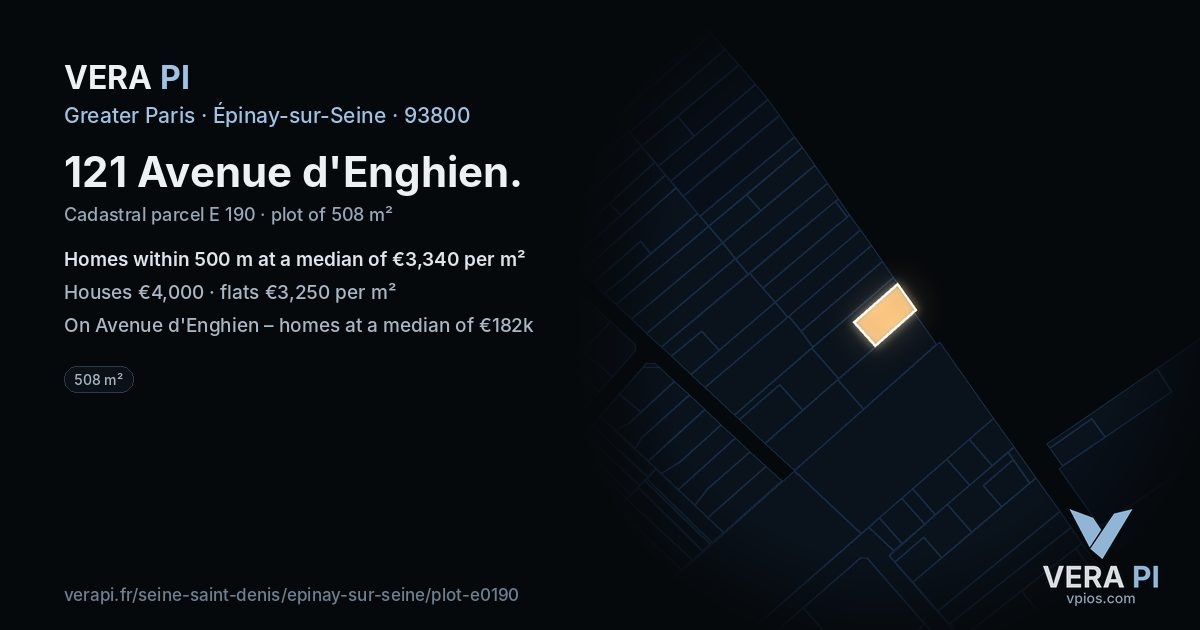121 Avenue d'Enghien, Épinay-sur-Seine at night – the plot lit, the parcels around coloured by the prices near them