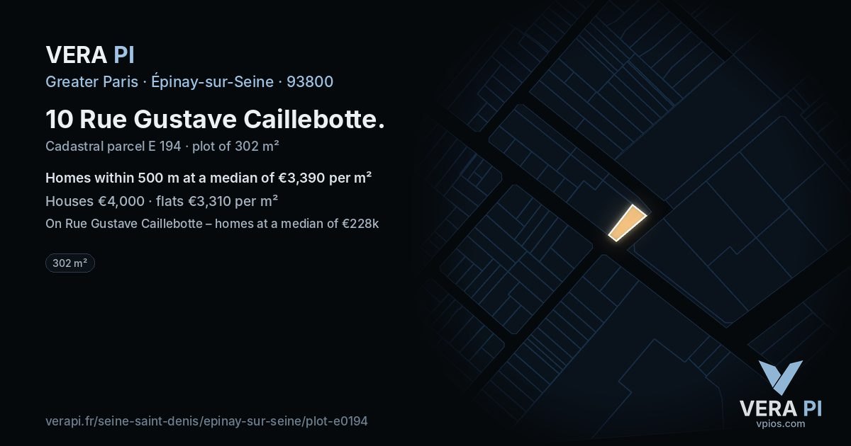10 Rue Gustave Caillebotte, Épinay-sur-Seine at night – the plot lit, the parcels around coloured by the prices near them