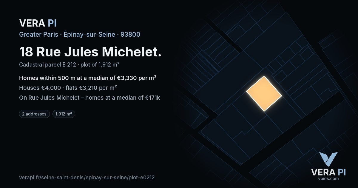 18 Rue Jules Michelet, Épinay-sur-Seine at night – the plot lit, the parcels around coloured by the prices near them