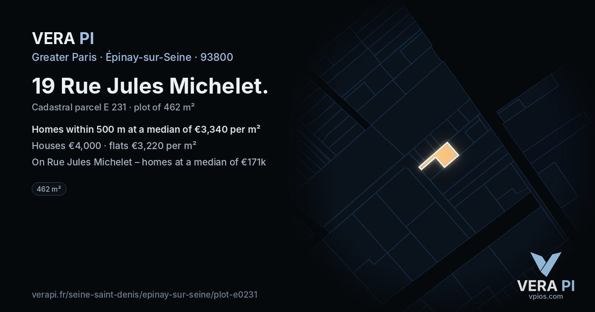 19 Rue Jules Michelet, Épinay-sur-Seine at night – the plot lit, the parcels around coloured by the prices near them