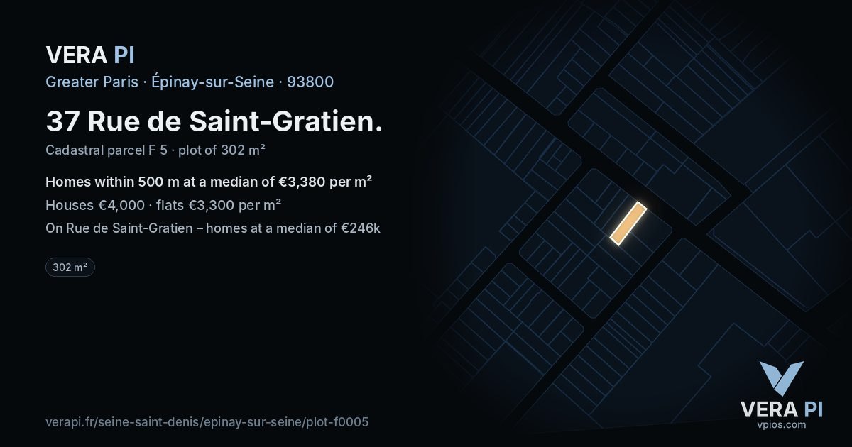 37 Rue de Saint-Gratien, Épinay-sur-Seine at night – the plot lit, the parcels around coloured by the prices near them
