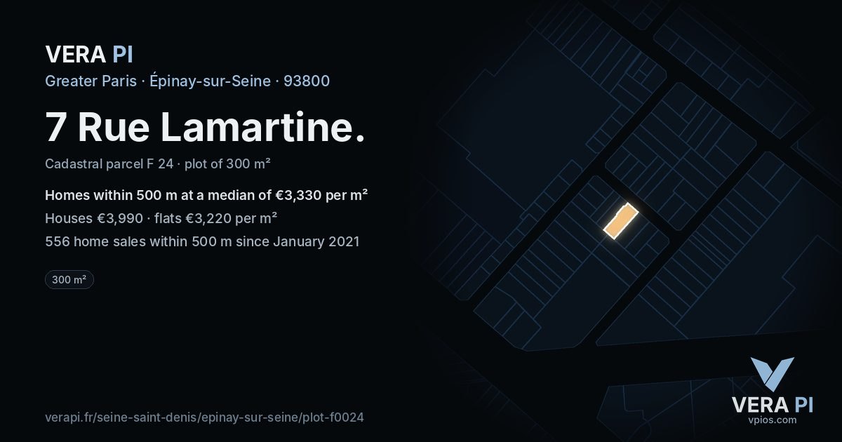 7 Rue Lamartine, Épinay-sur-Seine at night – the plot lit, the parcels around coloured by the prices near them