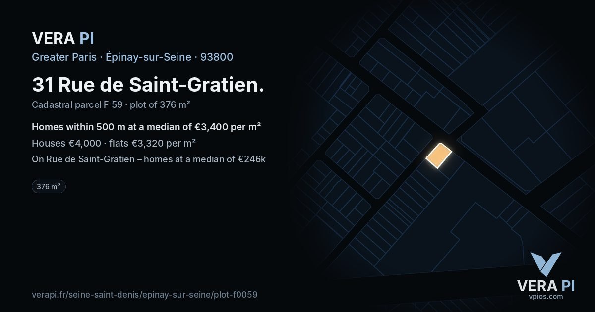 31 Rue de Saint-Gratien, Épinay-sur-Seine at night – the plot lit, the parcels around coloured by the prices near them