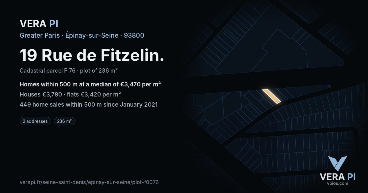 19 Rue de Fitzelin, Épinay-sur-Seine at night – the plot lit, the parcels around coloured by the prices near them