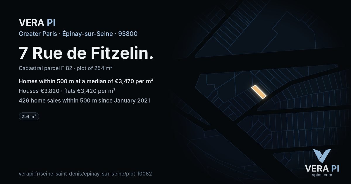 7 Rue de Fitzelin, Épinay-sur-Seine at night – the plot lit, the parcels around coloured by the prices near them