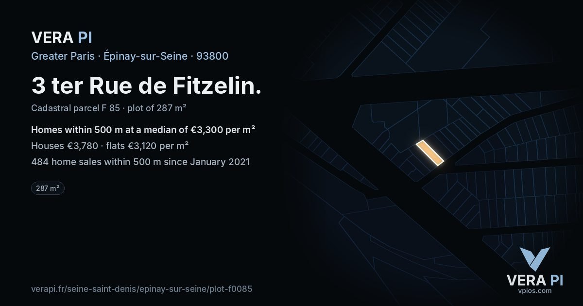 3 ter Rue de Fitzelin, Épinay-sur-Seine at night – the plot lit, the parcels around coloured by the prices near them