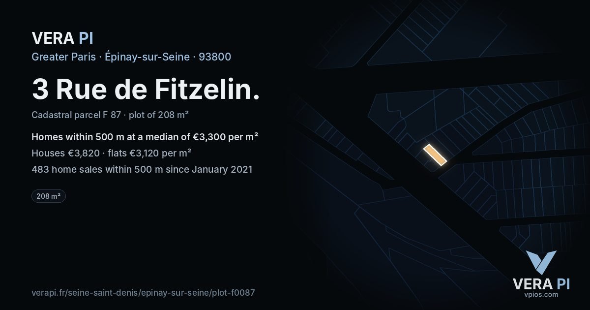 3 Rue de Fitzelin, Épinay-sur-Seine at night – the plot lit, the parcels around coloured by the prices near them
