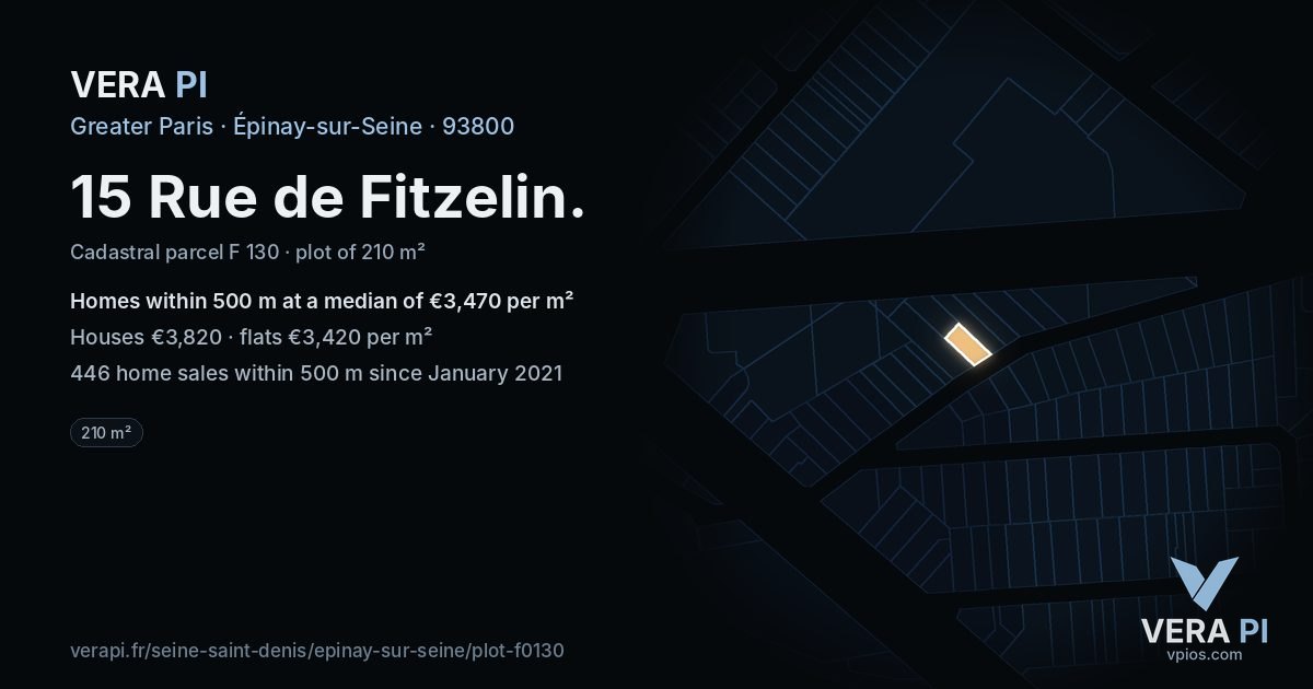 15 Rue de Fitzelin, Épinay-sur-Seine at night – the plot lit, the parcels around coloured by the prices near them