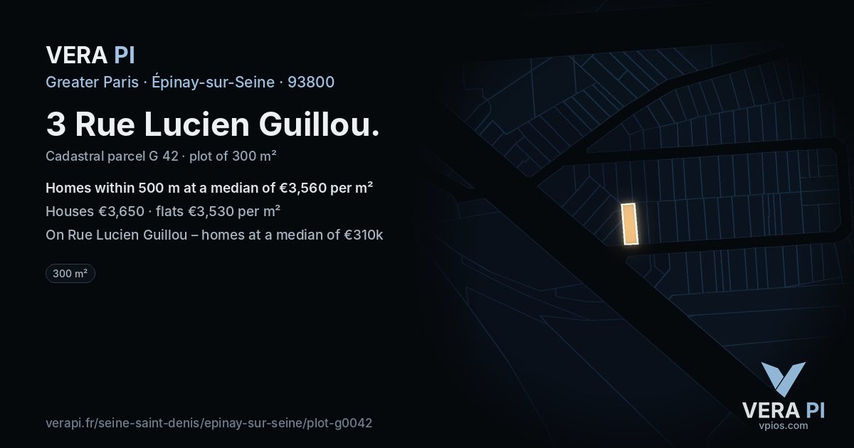 3 Rue Lucien Guillou, Épinay-sur-Seine at night – the plot lit, the parcels around coloured by the prices near them