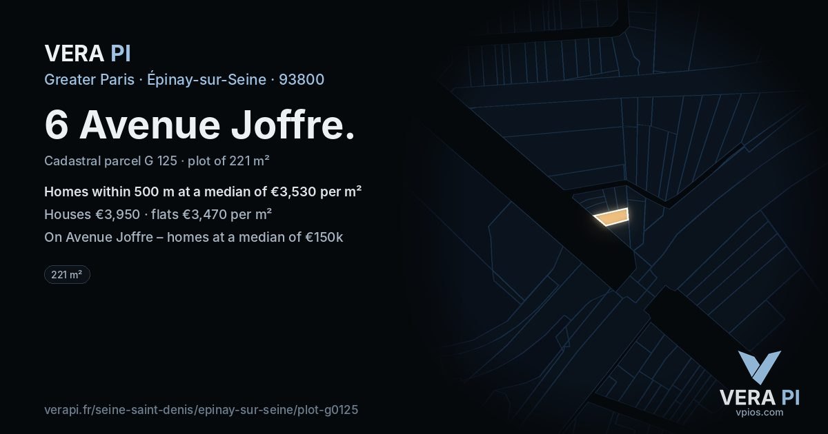 6 Avenue Joffre, Épinay-sur-Seine at night – the plot lit, the parcels around coloured by the prices near them