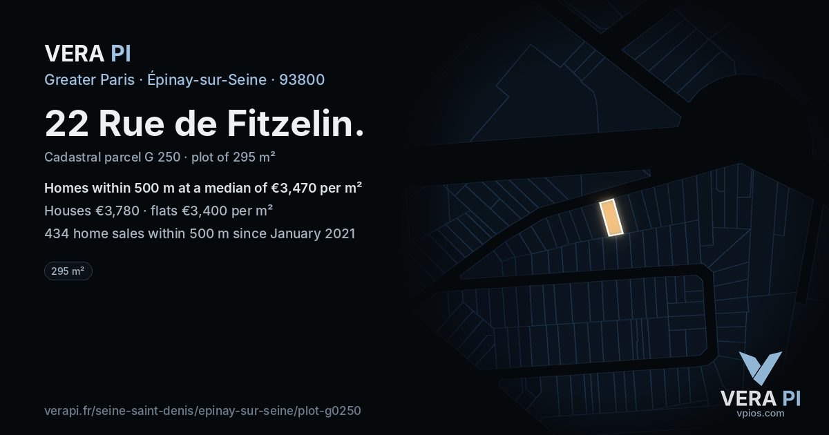22 Rue de Fitzelin, Épinay-sur-Seine at night – the plot lit, the parcels around coloured by the prices near them