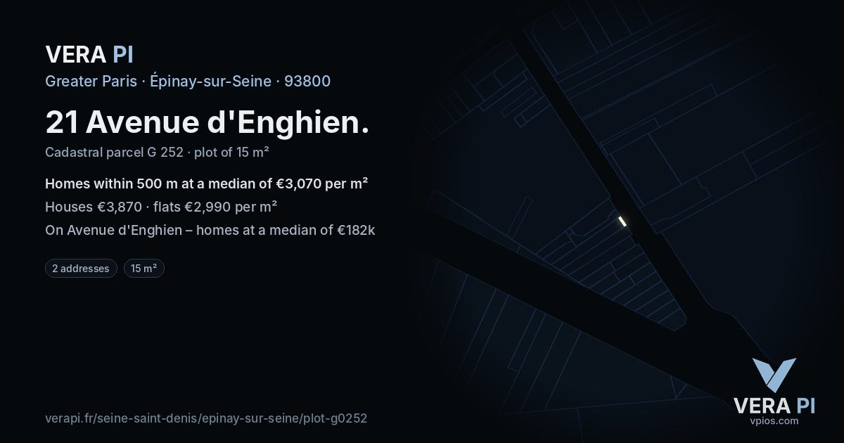 21 Avenue d'Enghien, Épinay-sur-Seine at night – the plot lit, the parcels around coloured by the prices near them