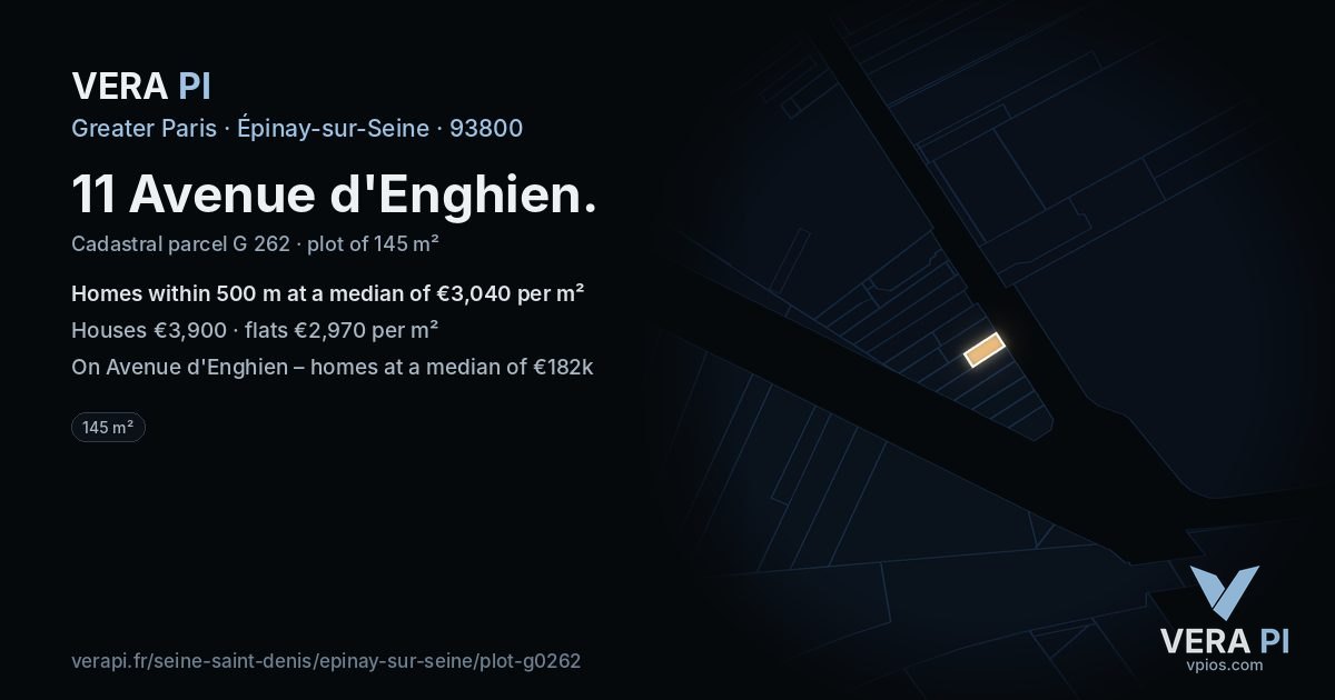 11 Avenue d'Enghien, Épinay-sur-Seine at night – the plot lit, the parcels around coloured by the prices near them
