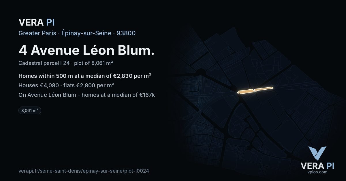 4 Avenue Léon Blum, Épinay-sur-Seine at night – the plot lit, the parcels around coloured by the prices near them