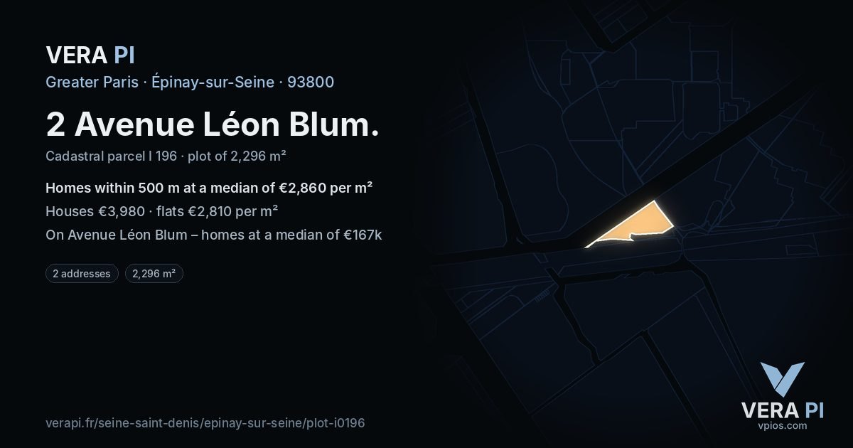 2 Avenue Léon Blum, Épinay-sur-Seine at night – the plot lit, the parcels around coloured by the prices near them