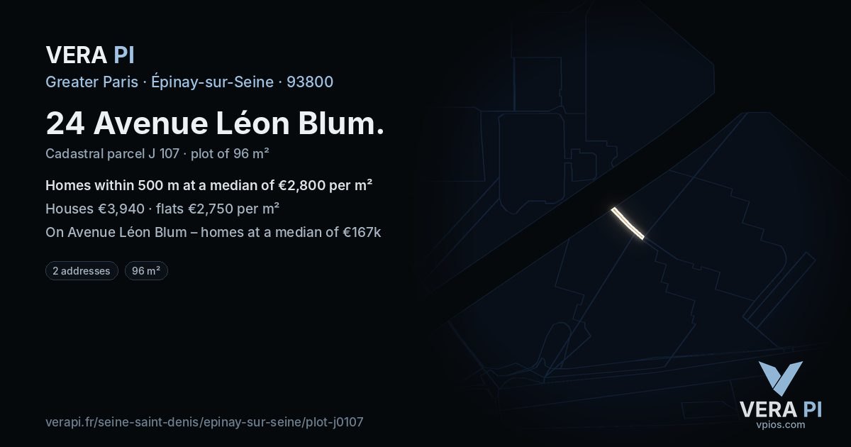 24 Avenue Léon Blum, Épinay-sur-Seine at night – the plot lit, the parcels around coloured by the prices near them