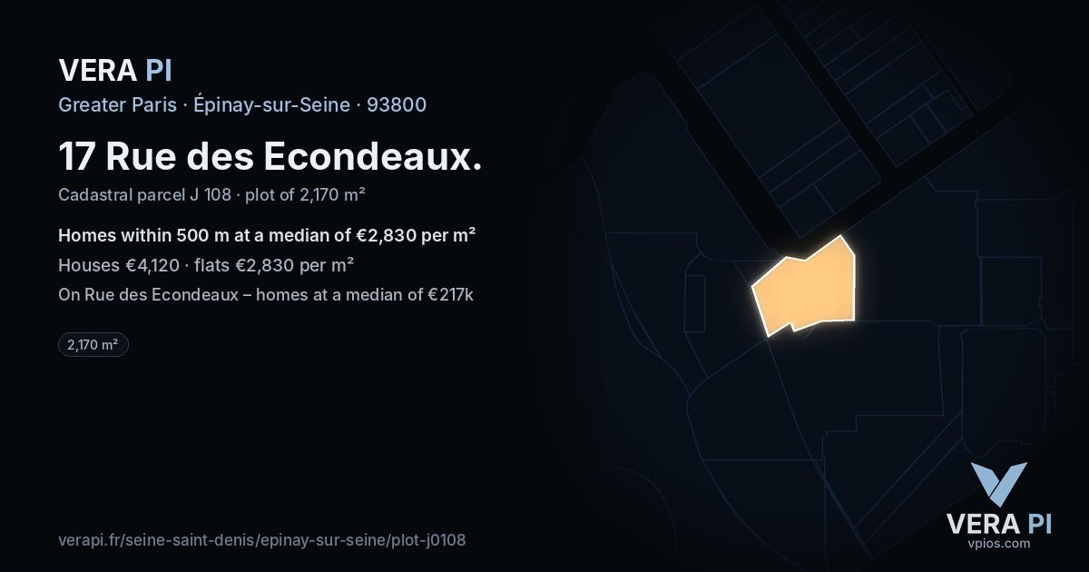 17 Rue des Econdeaux, Épinay-sur-Seine at night – the plot lit, the parcels around coloured by the prices near them