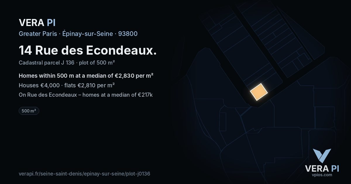14 Rue des Econdeaux, Épinay-sur-Seine at night – the plot lit, the parcels around coloured by the prices near them