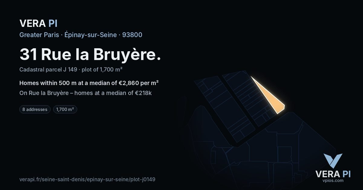 31 Rue la Bruyère, Épinay-sur-Seine at night – the plot lit, the parcels around coloured by the prices near them