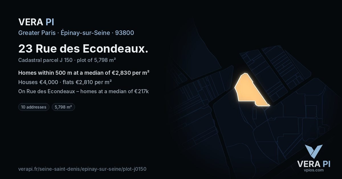 23 Rue des Econdeaux, Épinay-sur-Seine at night – the plot lit, the parcels around coloured by the prices near them
