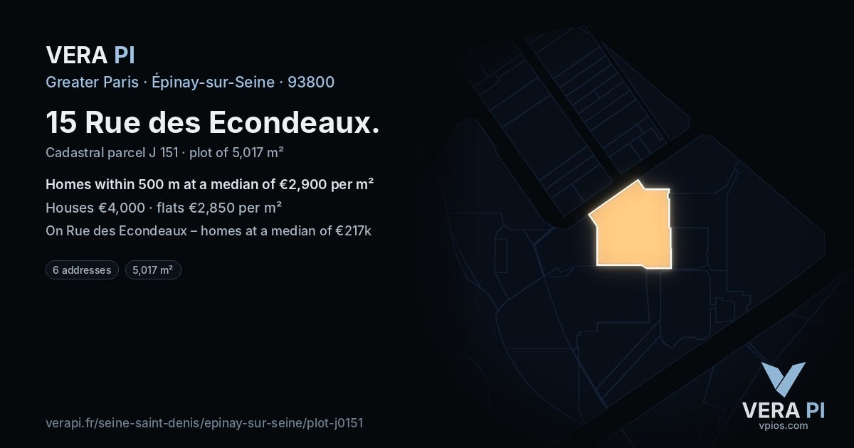 15 Rue des Econdeaux, Épinay-sur-Seine at night – the plot lit, the parcels around coloured by the prices near them