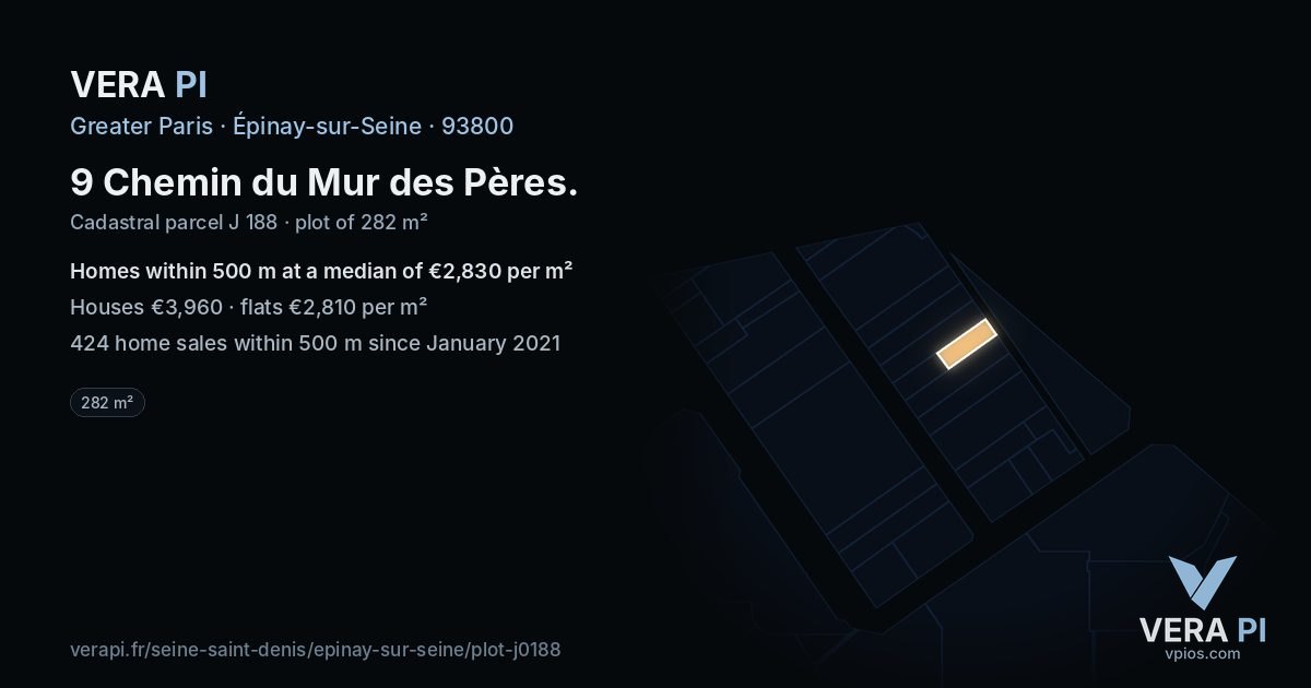 9 Chemin du Mur des Pères, Épinay-sur-Seine at night – the plot lit, the parcels around coloured by the prices near them