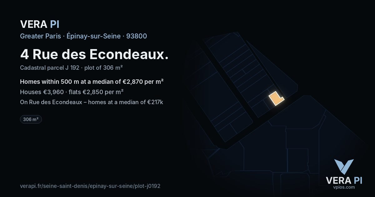 4 Rue des Econdeaux, Épinay-sur-Seine at night – the plot lit, the parcels around coloured by the prices near them