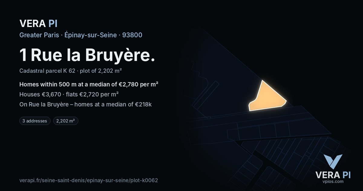 1 Rue la Bruyère, Épinay-sur-Seine at night – the plot lit, the parcels around coloured by the prices near them