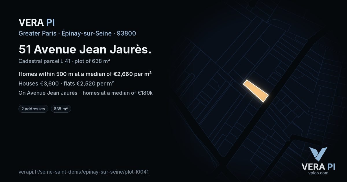 51 Avenue Jean Jaurès, Épinay-sur-Seine at night – the plot lit, the parcels around coloured by the prices near them