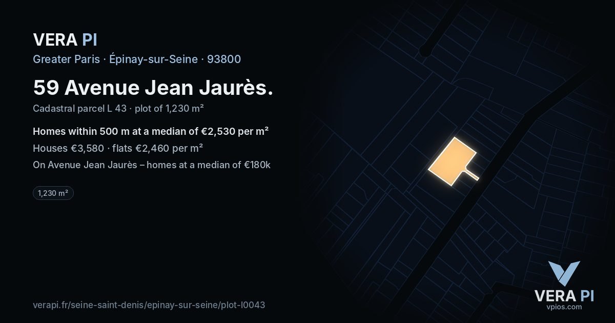 59 Avenue Jean Jaurès, Épinay-sur-Seine at night – the plot lit, the parcels around coloured by the prices near them