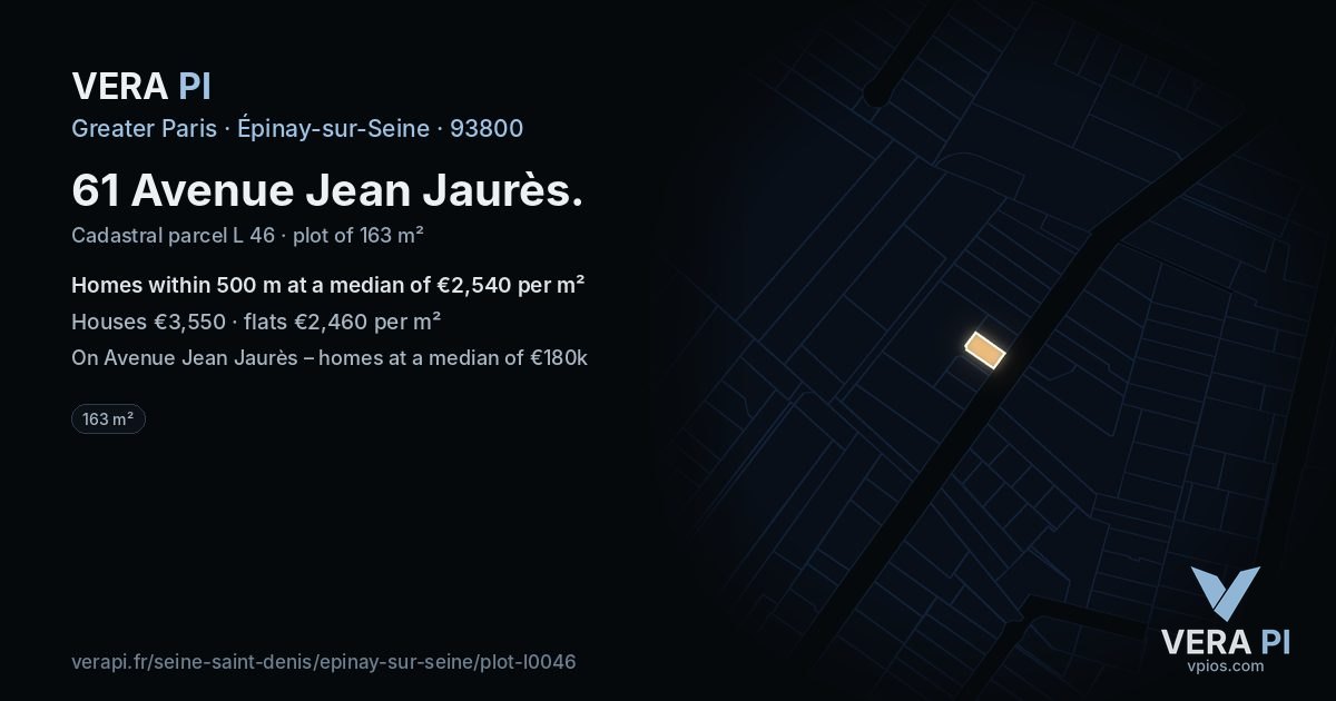 61 Avenue Jean Jaurès, Épinay-sur-Seine at night – the plot lit, the parcels around coloured by the prices near them