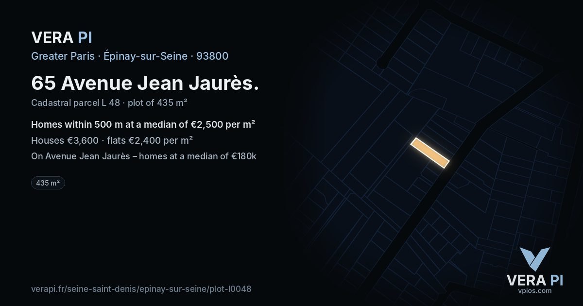65 Avenue Jean Jaurès, Épinay-sur-Seine at night – the plot lit, the parcels around coloured by the prices near them