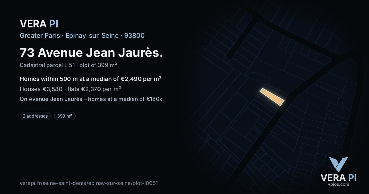 73 Avenue Jean Jaurès, Épinay-sur-Seine at night – the plot lit, the parcels around coloured by the prices near them