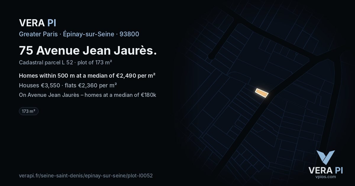 75 Avenue Jean Jaurès, Épinay-sur-Seine at night – the plot lit, the parcels around coloured by the prices near them