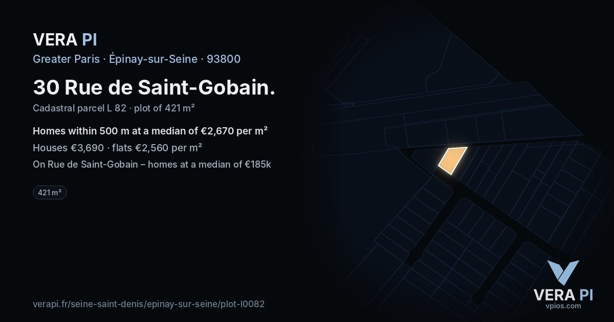 30 Rue de Saint-Gobain, Épinay-sur-Seine at night – the plot lit, the parcels around coloured by the prices near them