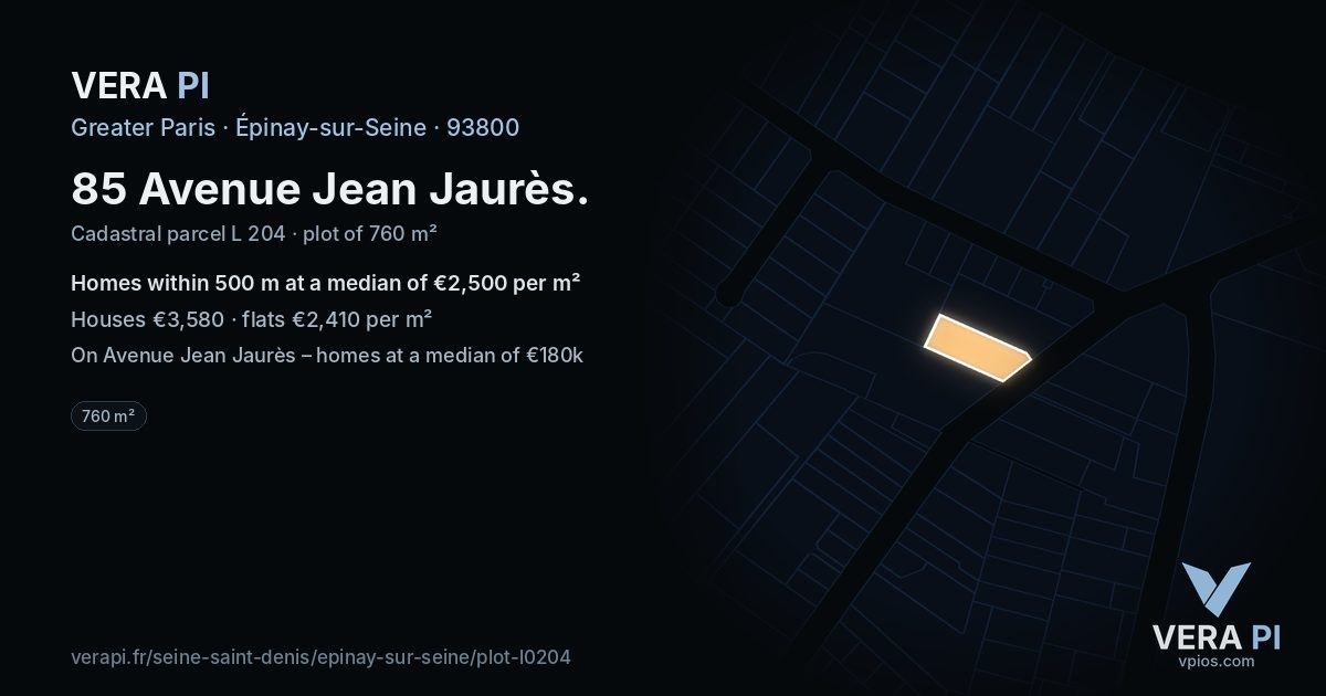 85 Avenue Jean Jaurès, Épinay-sur-Seine at night – the plot lit, the parcels around coloured by the prices near them