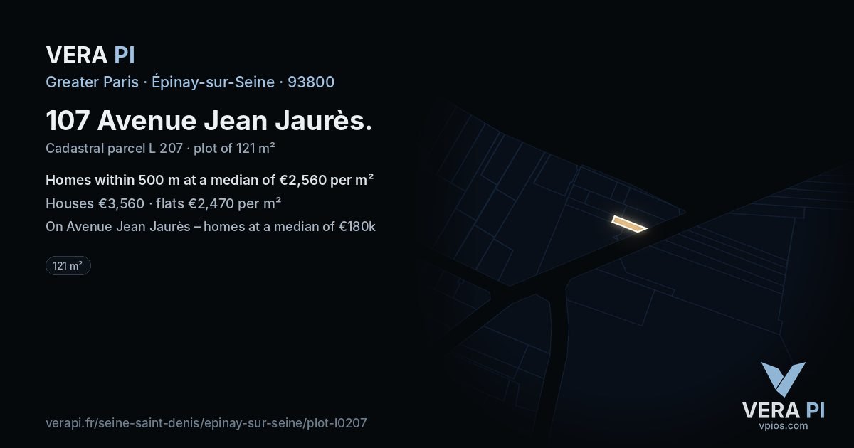 107 Avenue Jean Jaurès, Épinay-sur-Seine at night – the plot lit, the parcels around coloured by the prices near them