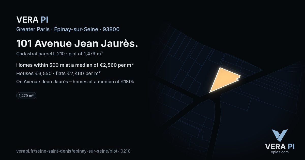 101 Avenue Jean Jaurès, Épinay-sur-Seine at night – the plot lit, the parcels around coloured by the prices near them