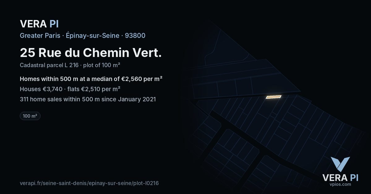25 Rue du Chemin Vert, Épinay-sur-Seine at night – the plot lit, the parcels around coloured by the prices near them