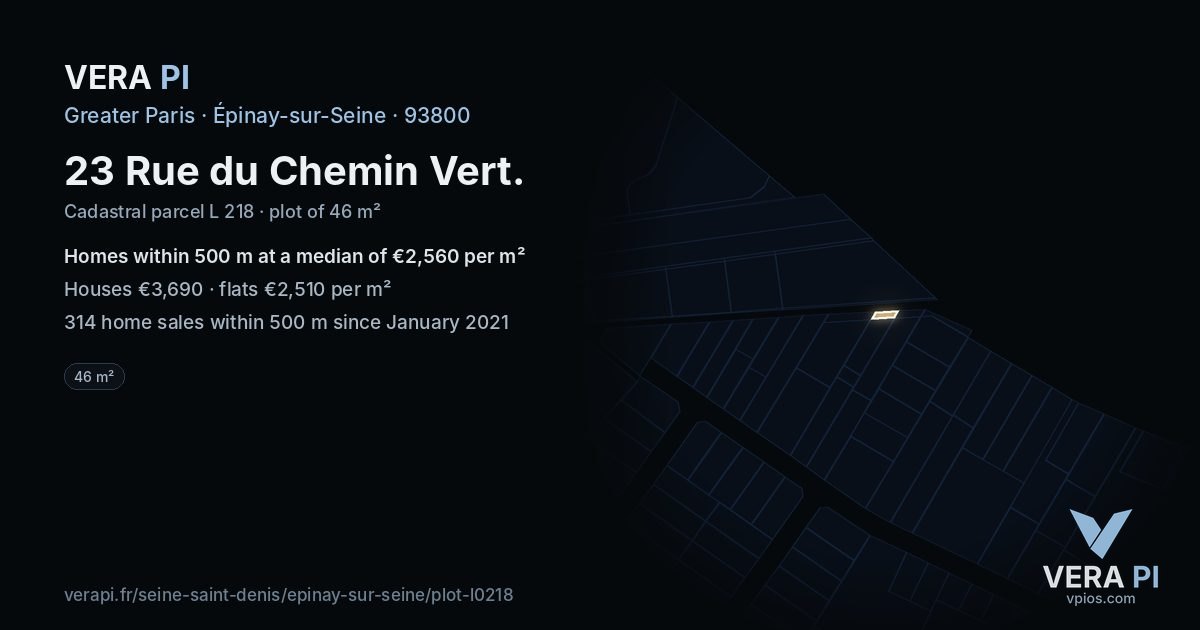 23 Rue du Chemin Vert, Épinay-sur-Seine at night – the plot lit, the parcels around coloured by the prices near them