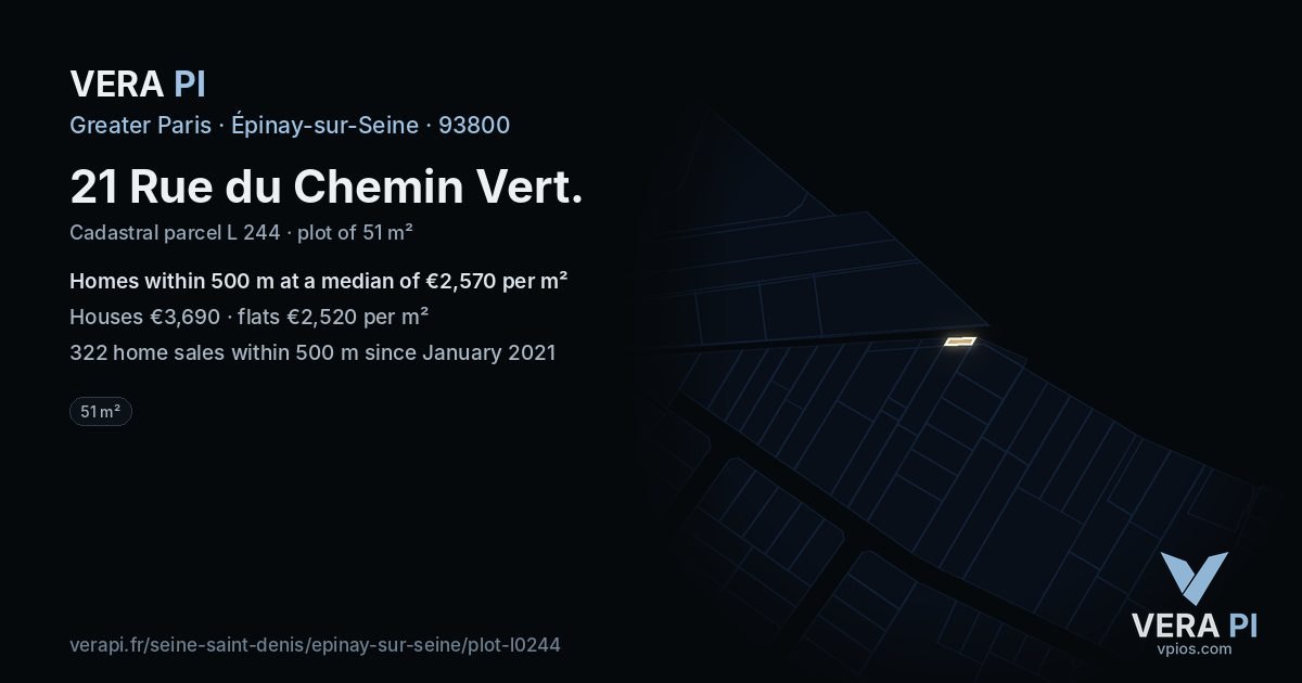 21 Rue du Chemin Vert, Épinay-sur-Seine at night – the plot lit, the parcels around coloured by the prices near them