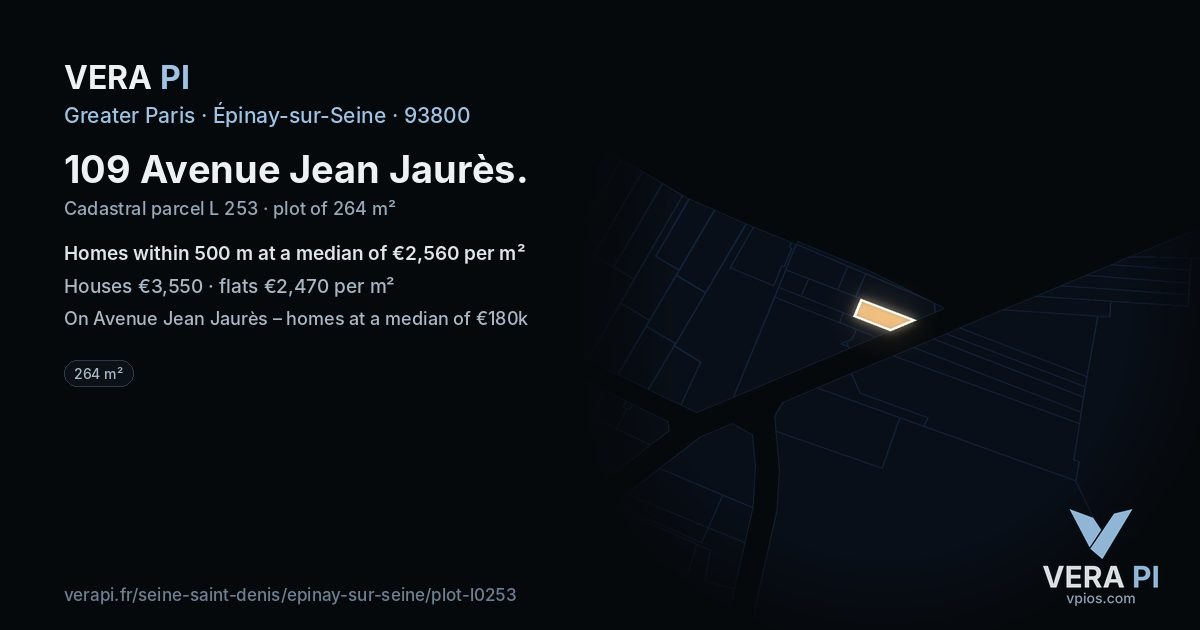 109 Avenue Jean Jaurès, Épinay-sur-Seine at night – the plot lit, the parcels around coloured by the prices near them
