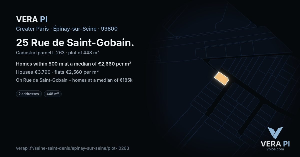 25 Rue de Saint-Gobain, Épinay-sur-Seine at night – the plot lit, the parcels around coloured by the prices near them