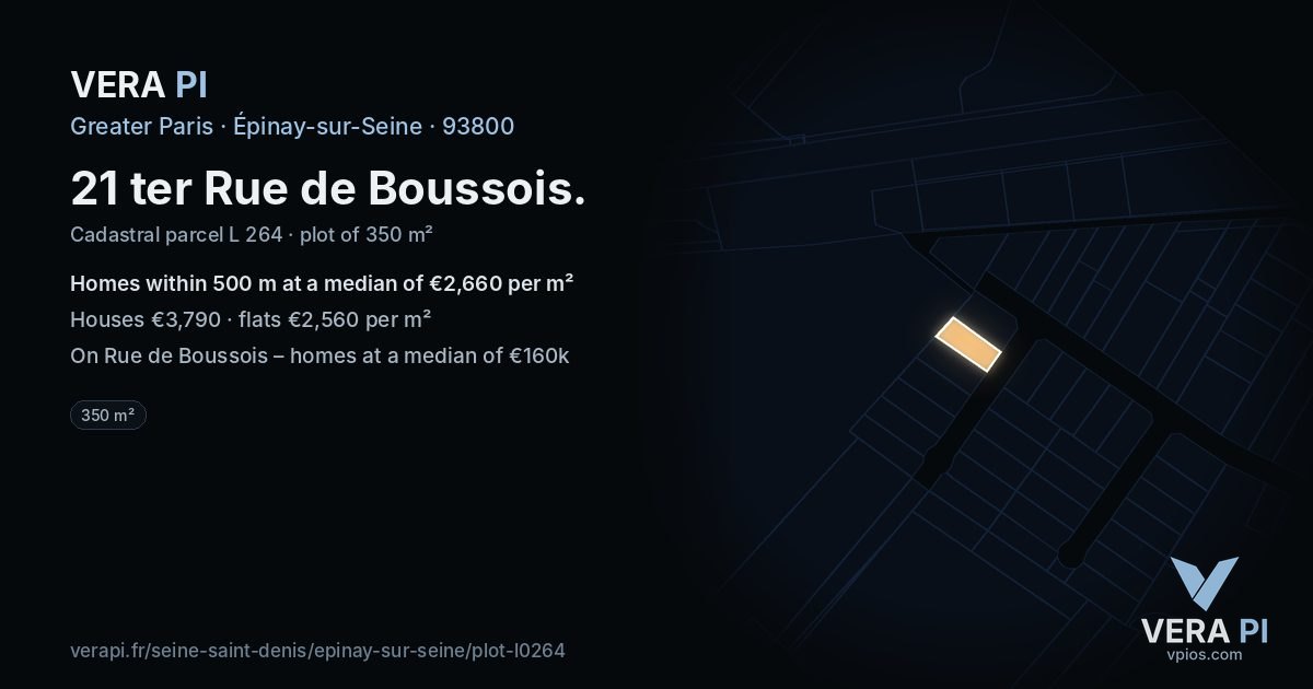 21 ter Rue de Boussois, Épinay-sur-Seine at night – the plot lit, the parcels around coloured by the prices near them